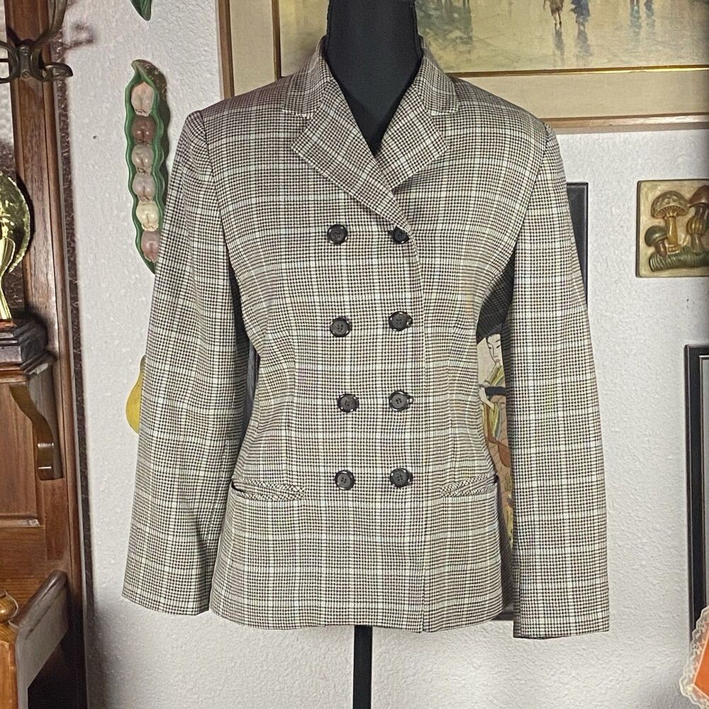 Vintage Roberto Vianni Women's Houndstooth Blazer Sz 2 Nieman Marcus USA